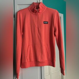 VS PINK women’s coral colored quarter zip sweatshirt, size S